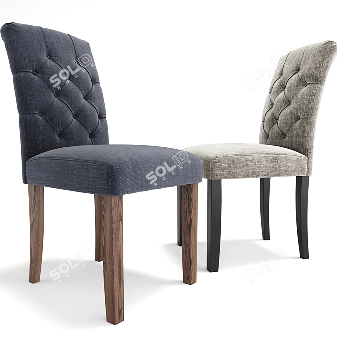 Elegant Solid Wood Tufted Dining Chair 3D model image 1