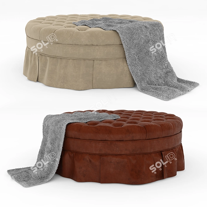 Elegant Round and Tufted Ottoman 3D model image 2