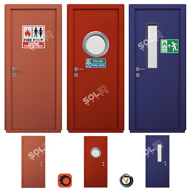 Fire-Resistant Doors Set (3 pcs.) 3D model image 1