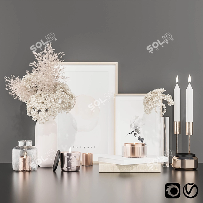 Boho Bliss: Hydrangea & Pampas Grass Decor Set 3D model image 1