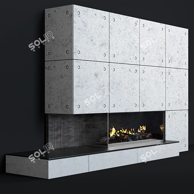 Sleek Concrete Panel Fireplace 3D model image 1