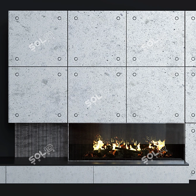 Sleek Concrete Panel Fireplace 3D model image 2