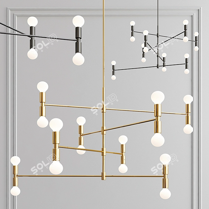 Yoka Modern Pendant: 16-Light Gold & Black 3D model image 1