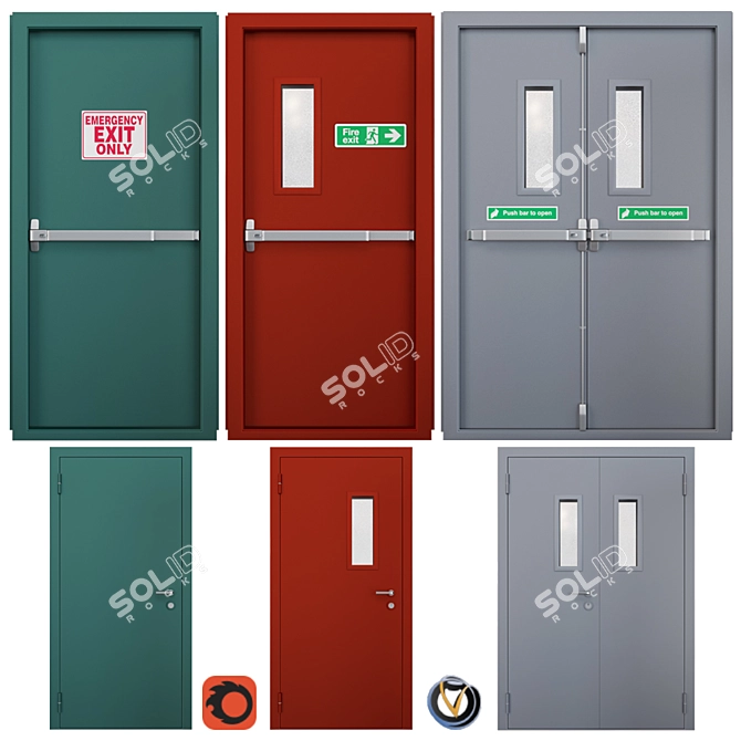 Fire Door Set of 3 - High-Quality Materials 3D model image 1