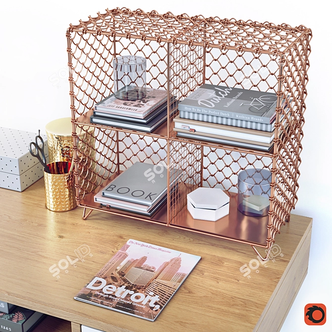 Vintage Style Writing Desk Jimi with Decor 3D model image 2