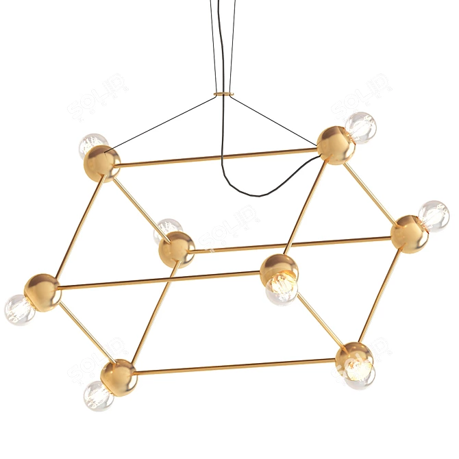 Elegant Gold Molecule Chandelier 3D model image 1