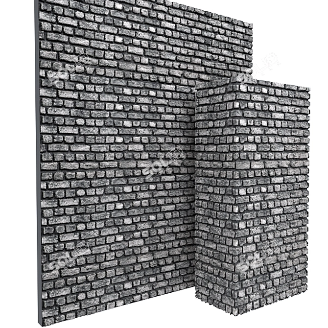 Basalt Brick Coating: High-Quality Wall Texture 3D model image 2