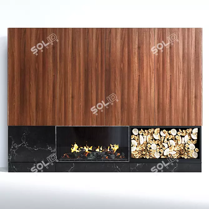 Contemporary Wood Panel Fireplace 3D model image 1