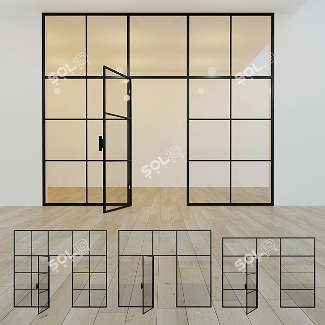 Stylish Glass Door Partition 3D model image 1