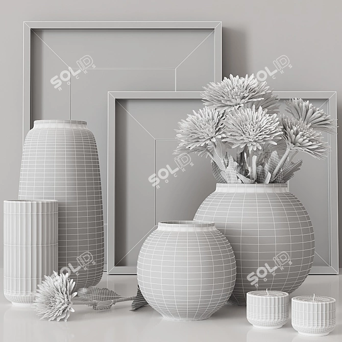 Yellow Chrysanthemum Decor Set 3D model image 3