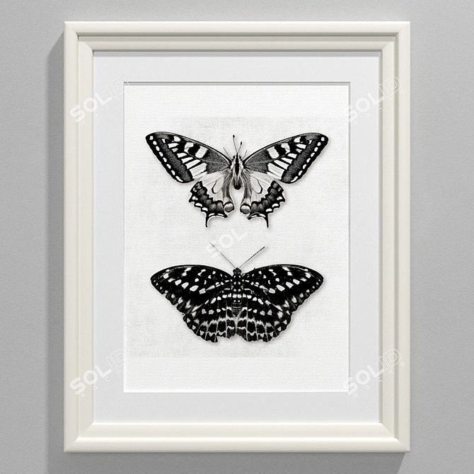 Modern Black and White Butterfly Art 3D model image 3