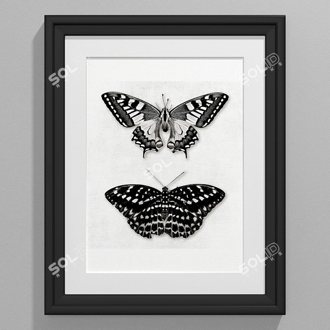 Modern Black and White Butterfly Art 3D model image 1