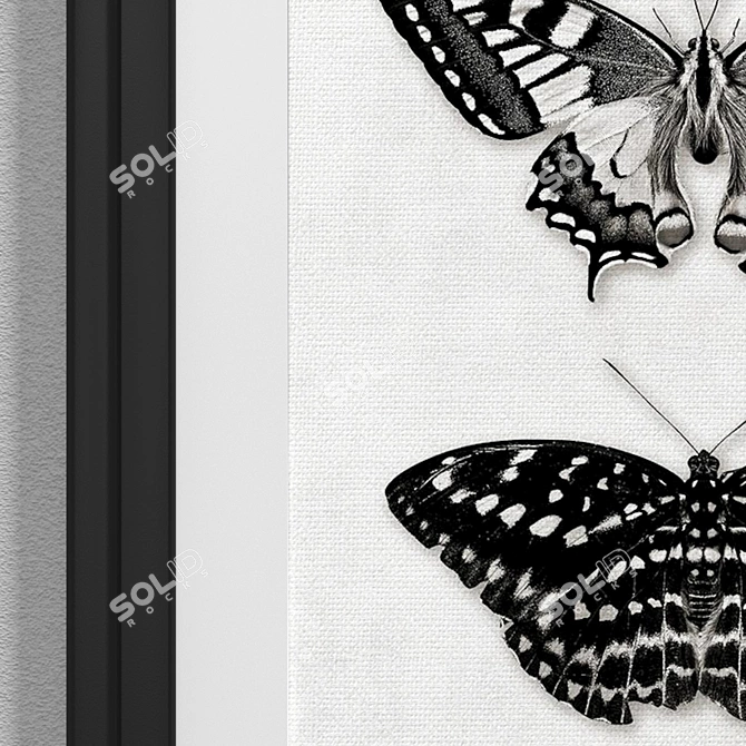 Modern Black and White Butterfly Art 3D model image 2
