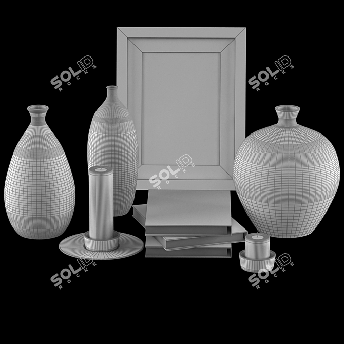 Decorative Set: Ceramic Vases, Photo Frame, Books, Candle, Plate 3D model image 2