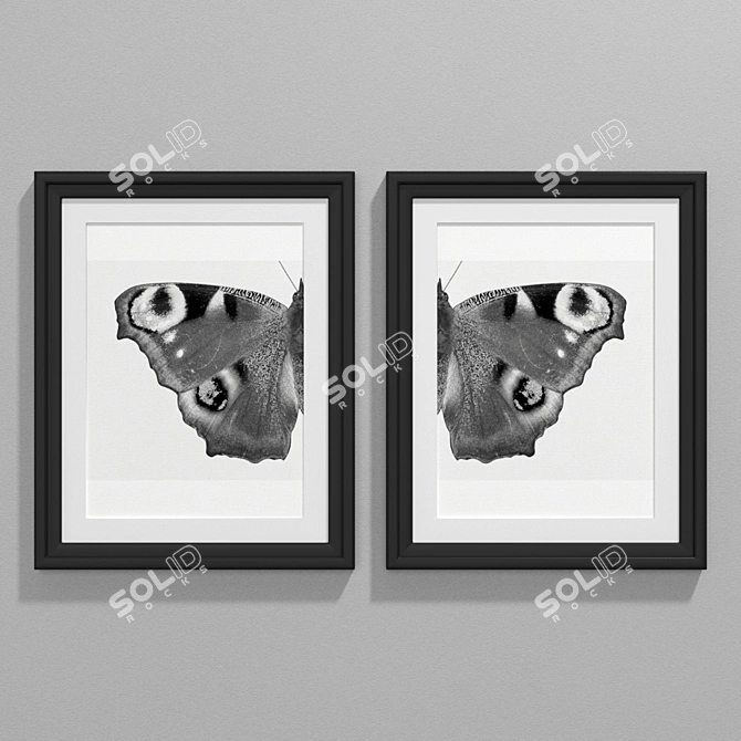 Elegant Monochrome Butterfly Art 3D model image 2