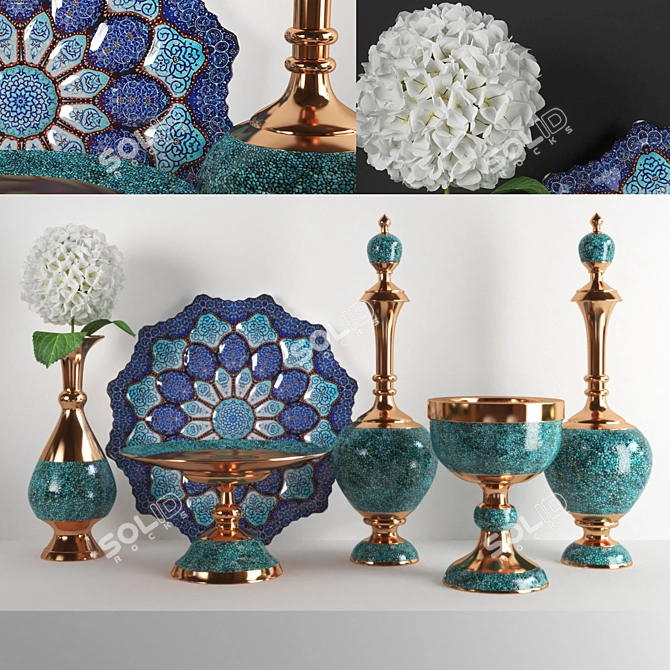 Persian Handcraft Vases & Plate 3D model image 1