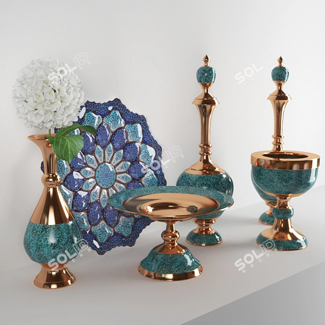 Persian Handcraft Vases & Plate 3D model image 2