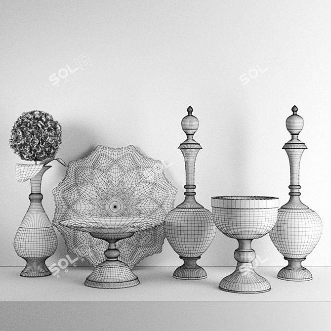 Persian Handcraft Vases & Plate 3D model image 3