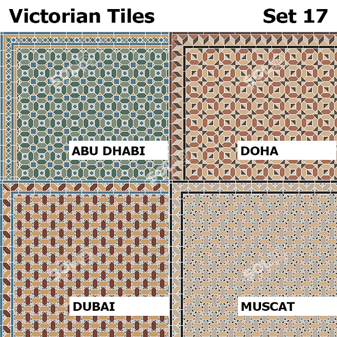 Victorian Tiles Set: Abu Dhabi, Doha, Dubai, Muscat 3D model image 1