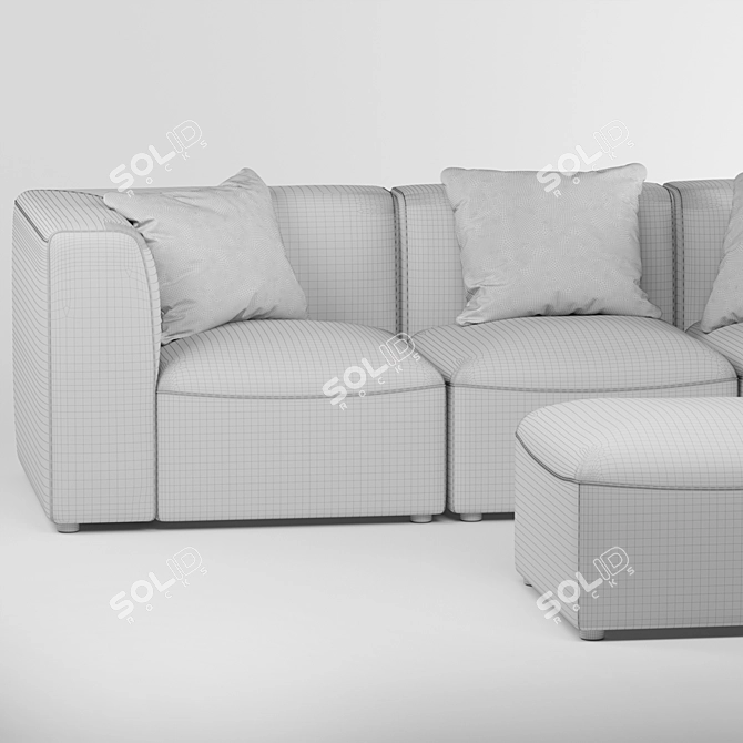 Juno Flame Orange Velvet Modular Sofa 3D model image 3