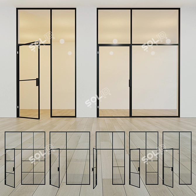 Title: Elegant Glass Swing Door Partition 3D model image 1