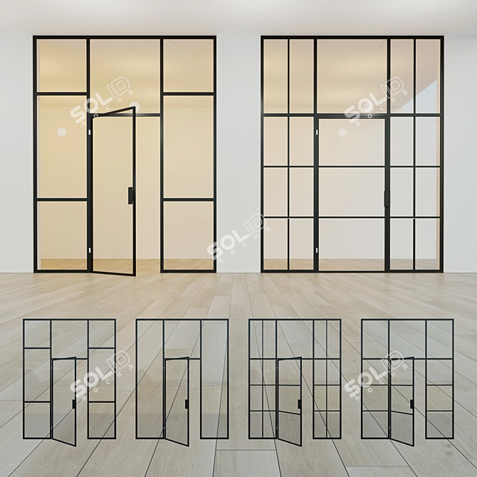 Sleek Glass Partition with Swing Door 3D model image 1