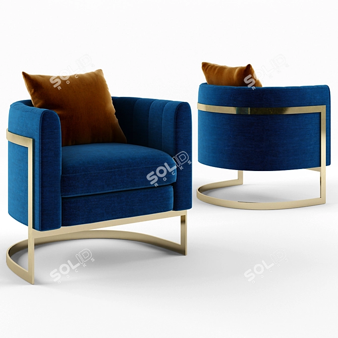 Blue Gold Club Chair - Luxurious and Stylish 3D model image 1