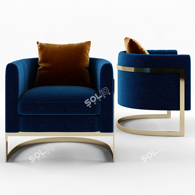 Blue Gold Club Chair - Luxurious and Stylish 3D model image 2