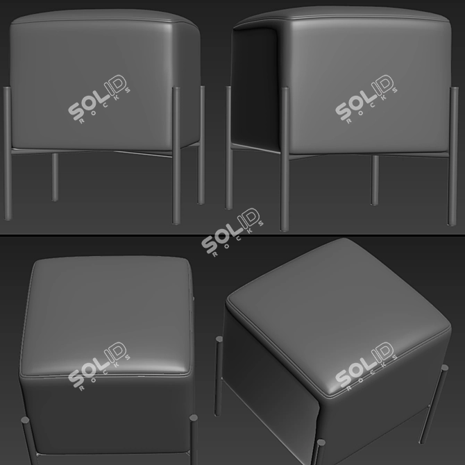 Modern Square Black Velvet Ottoman 3D model image 2