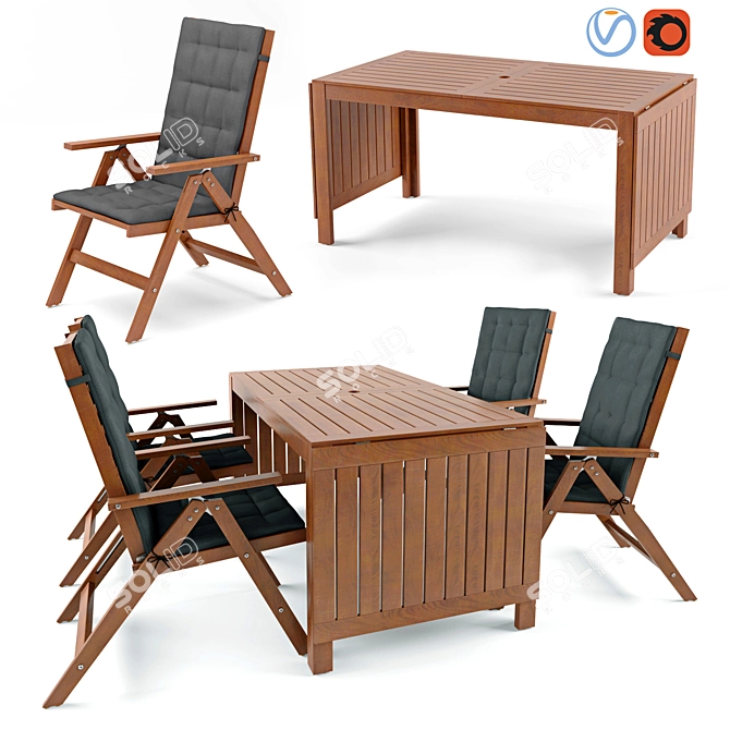 Outdoor Dining Set: Ikea ÄPPLARÖ Table + 4 Chairs 3D model image 1