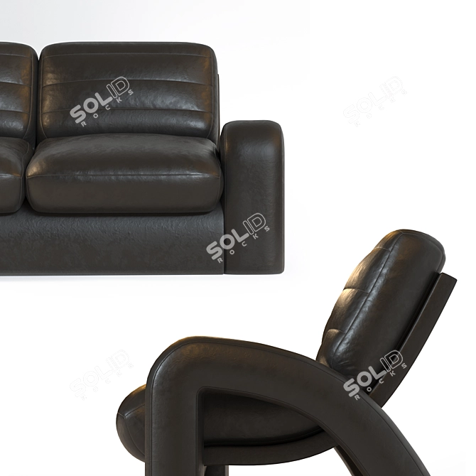 Sleek Leather Sofa Set 3D model image 2