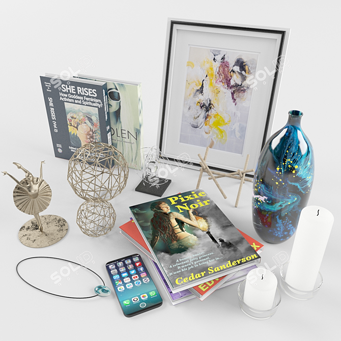 Elegant Decor Set: Vases, Frame, Books, Candle 3D model image 2