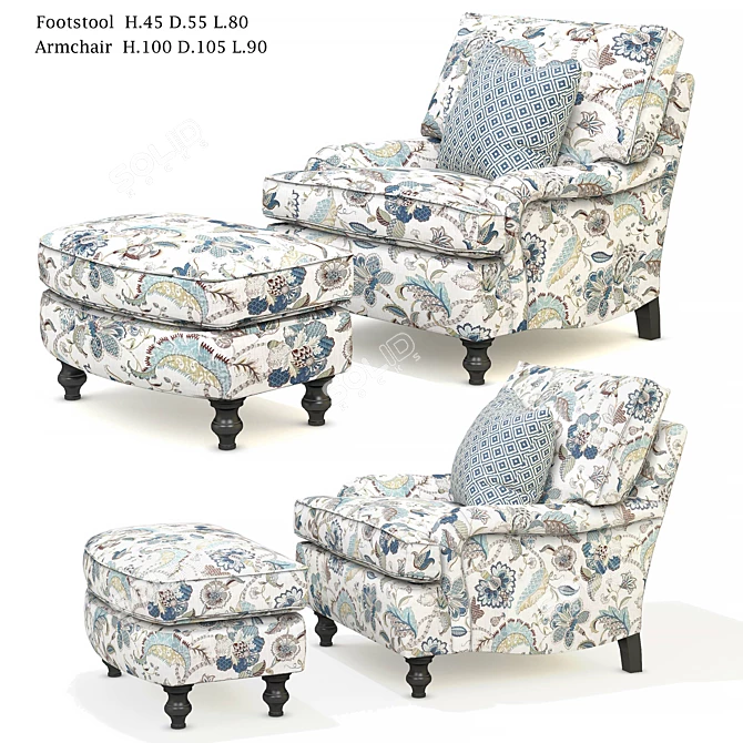 Floral Print Seamless Armchair 3D model image 1