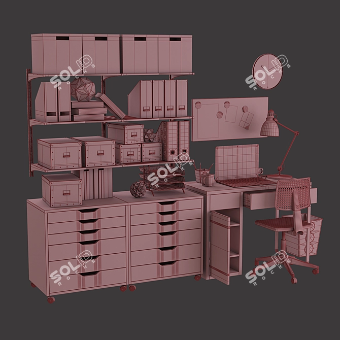 IKEA Office Set: Desk, Drawers, Chair, Shelves, Lamp 3D model image 3