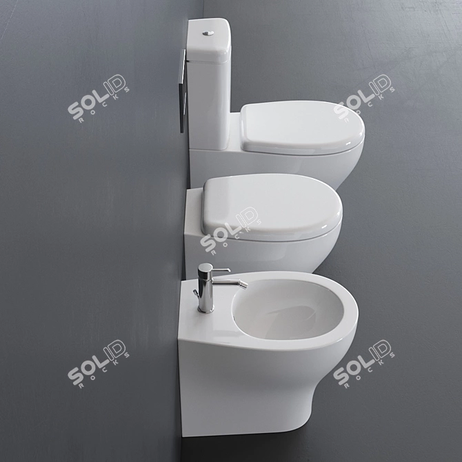 Modern Eden Collection: Close-Coupled Toilet, Floor Toilet, Bidet 3D model image 2