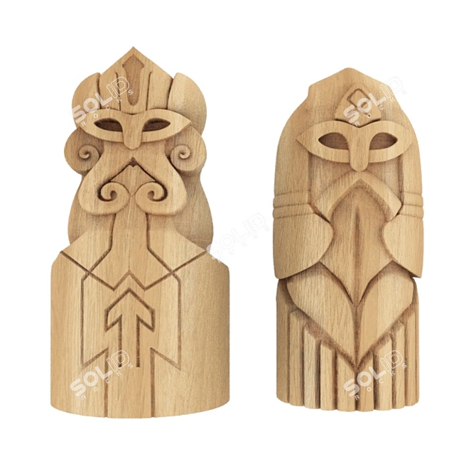 Nordic Warriors: Wooden Viking Figurines 3D model image 1