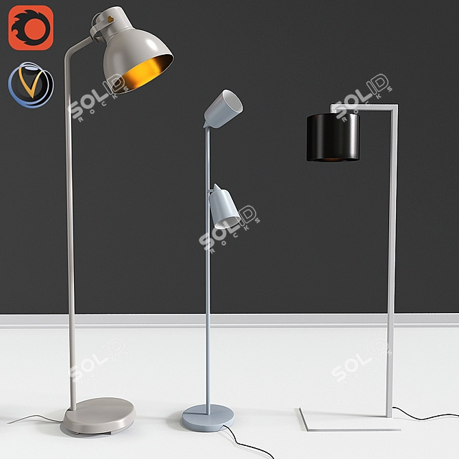 Modern Set of 3 Floor Lamps 3D model image 1