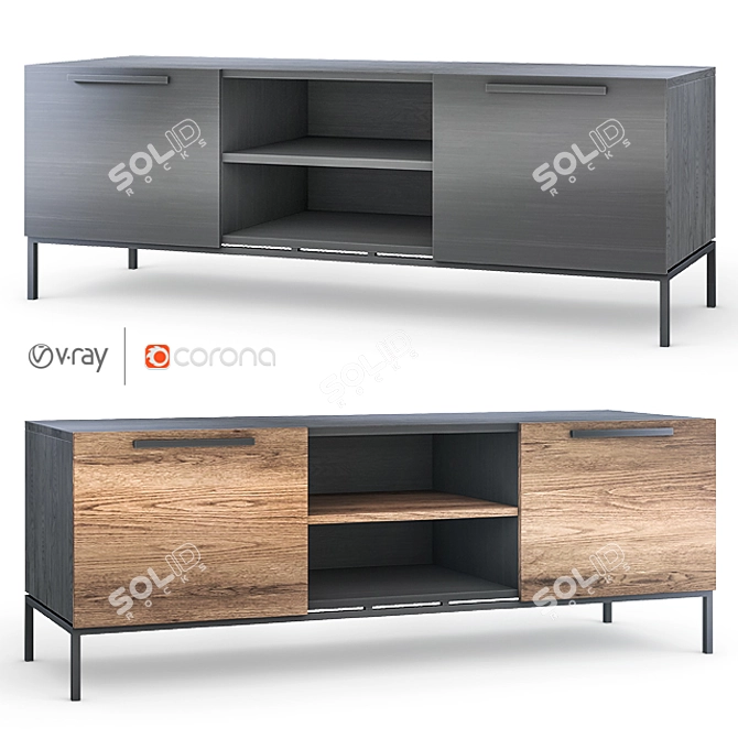 Modern Rigby 55" Small Wenge Media Console 3D model image 1