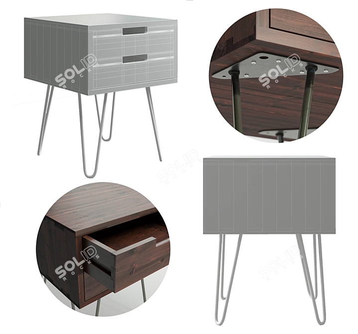 Rustic Retro Hairpin Leg Side Table 3D model image 3