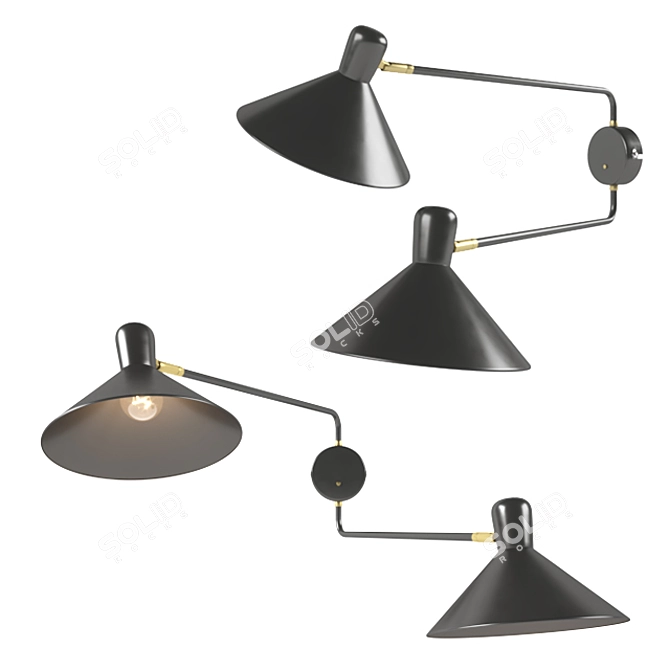 Ogilvy Double Swing Arm Wall Light: Matt Black & Antique Brass 3D model image 1