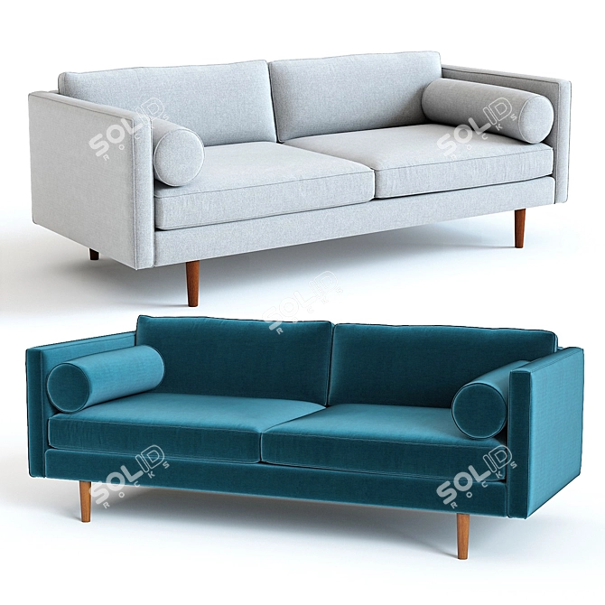 West Elm Monroe Mid-Century Sofa: High-Detail 3D Model 3D model image 1