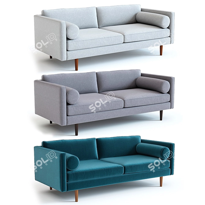 West Elm Monroe Mid-Century Sofa: High-Detail 3D Model 3D model image 2