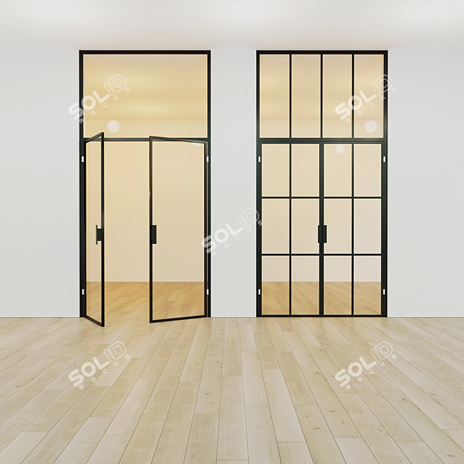 Title: Panoramic Glass Swing Door - Modern and Versatile 3D model image 2