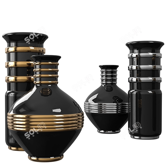 Elegant Gold-Embellished Ceramic Vase 3D model image 1