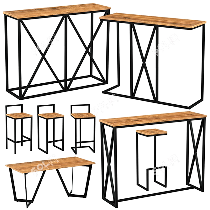 Metalwood Bar Furniture Set | Stylish and Sturdy 3D model image 1
