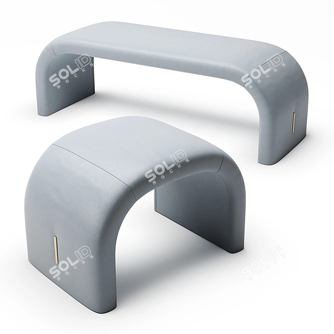Elegant Eclipse Bench & Pouf: Modern Upholstered Design 3D model image 1