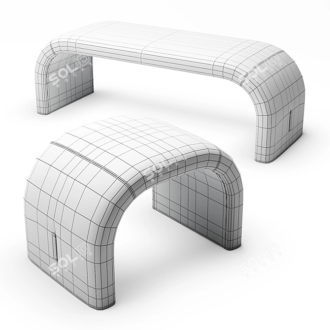 Elegant Eclipse Bench & Pouf: Modern Upholstered Design 3D model image 3