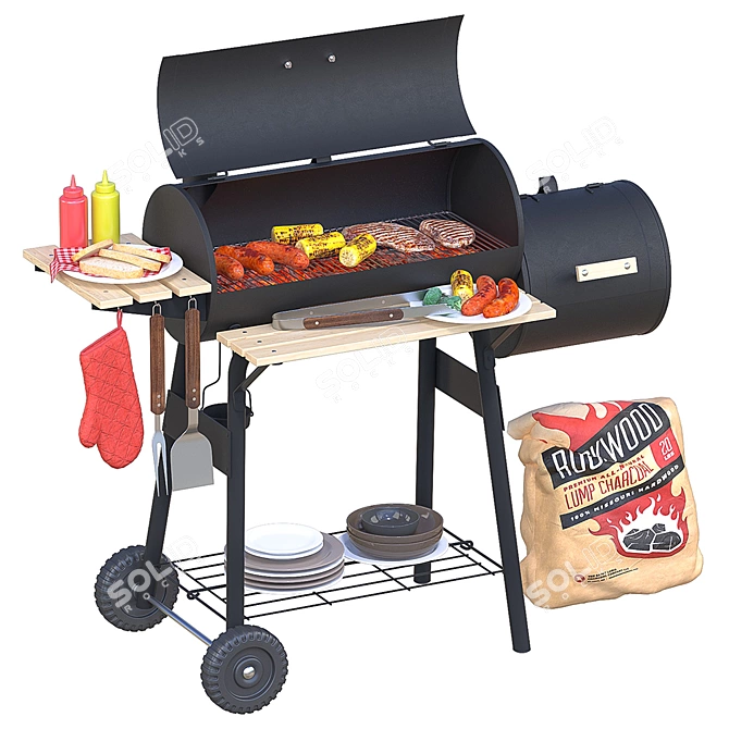 Elegant Charcoal Grill BBQ 3D model image 1