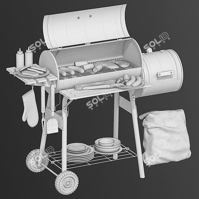 Elegant Charcoal Grill BBQ 3D model image 2