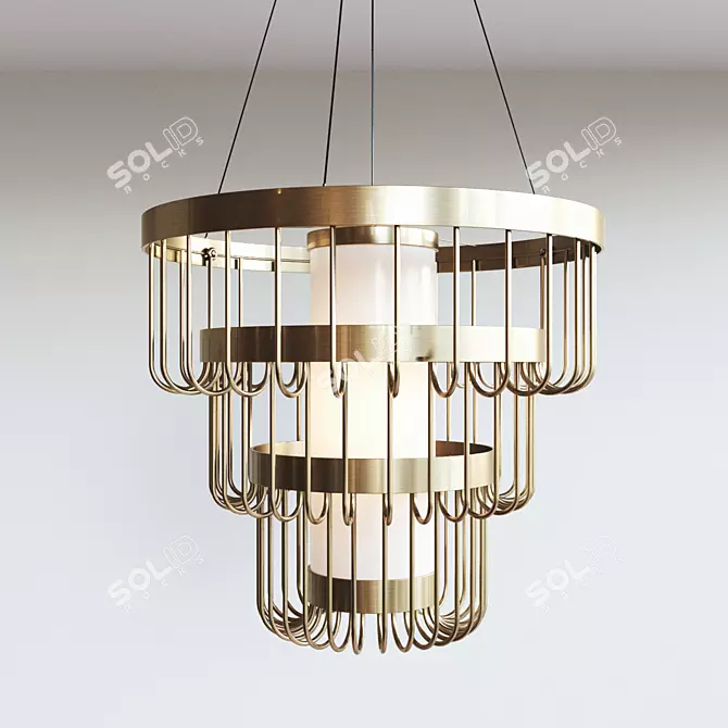 Elegant Tiered Brass Chandelier 3D model image 1